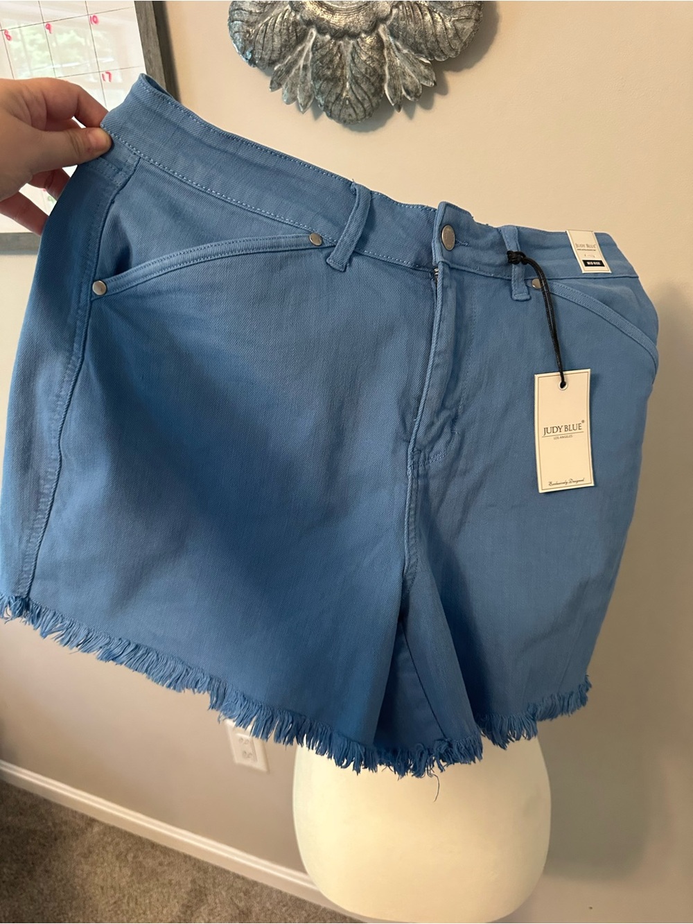 Judy Blue Light Blue Frayed Hem High-Rise Denim Shorts